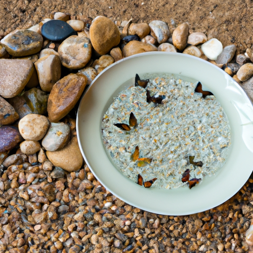 A shallow dish with pebbles serving as a water source for butterflies