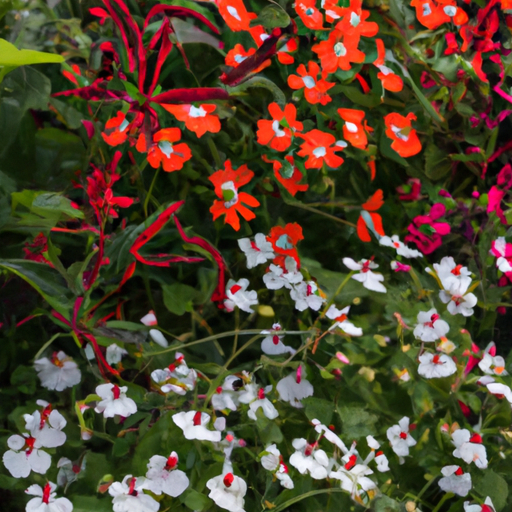 A beautiful flower garden with a variety of colorful blooms.