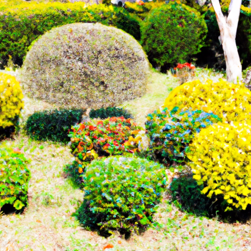 Image of a variety of pruned plants in a garden