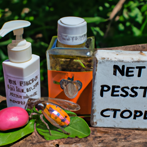 Organic pest control products such as insecticidal soap and neem oil for managing garden pests