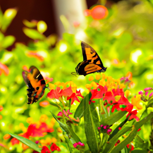 A vibrant butterfly garden filled with colorful flowers and fluttering butterflies